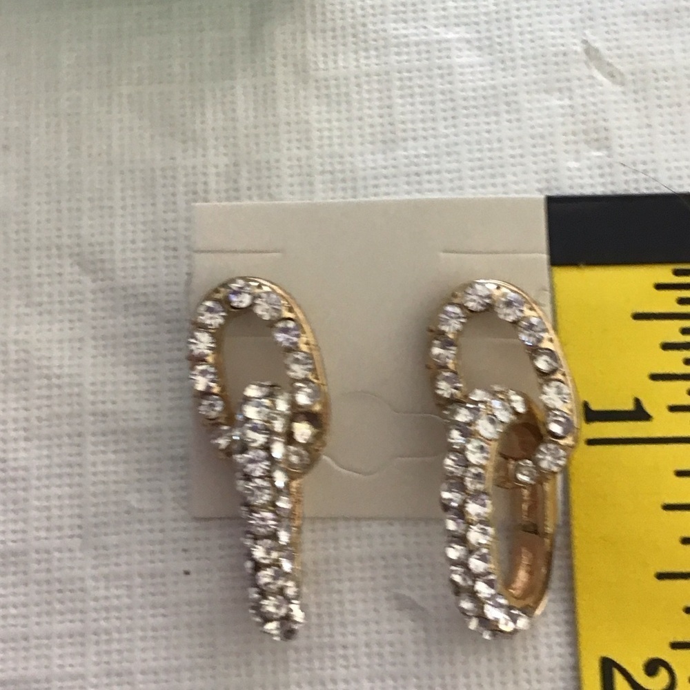 Gold Color with Rhinestone Link Drop Earrings - Picture 2 of 4